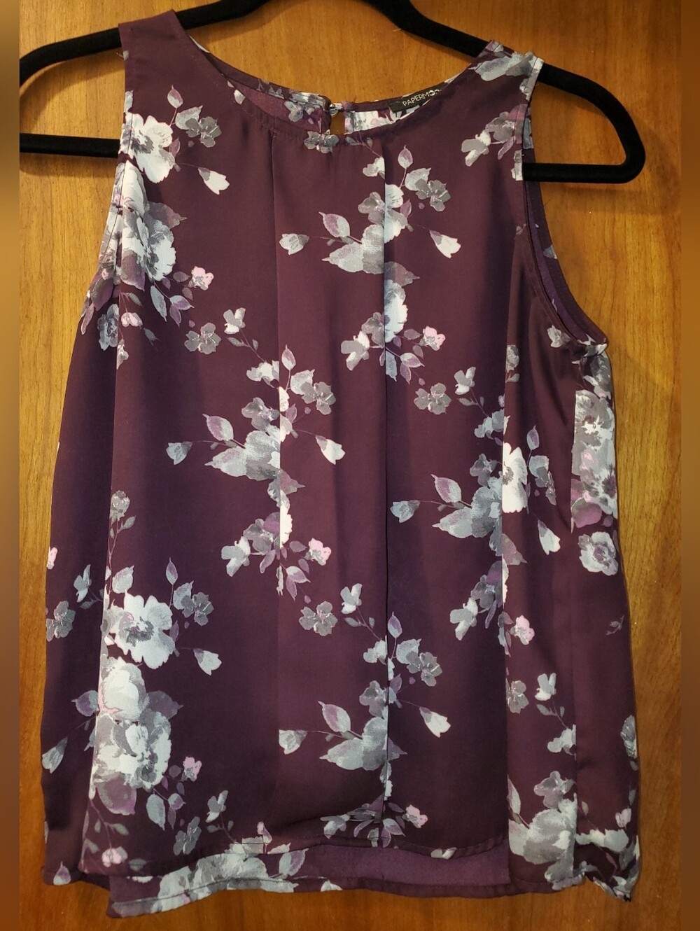 Papermoon Floral Print Top in Plum and Light Gray